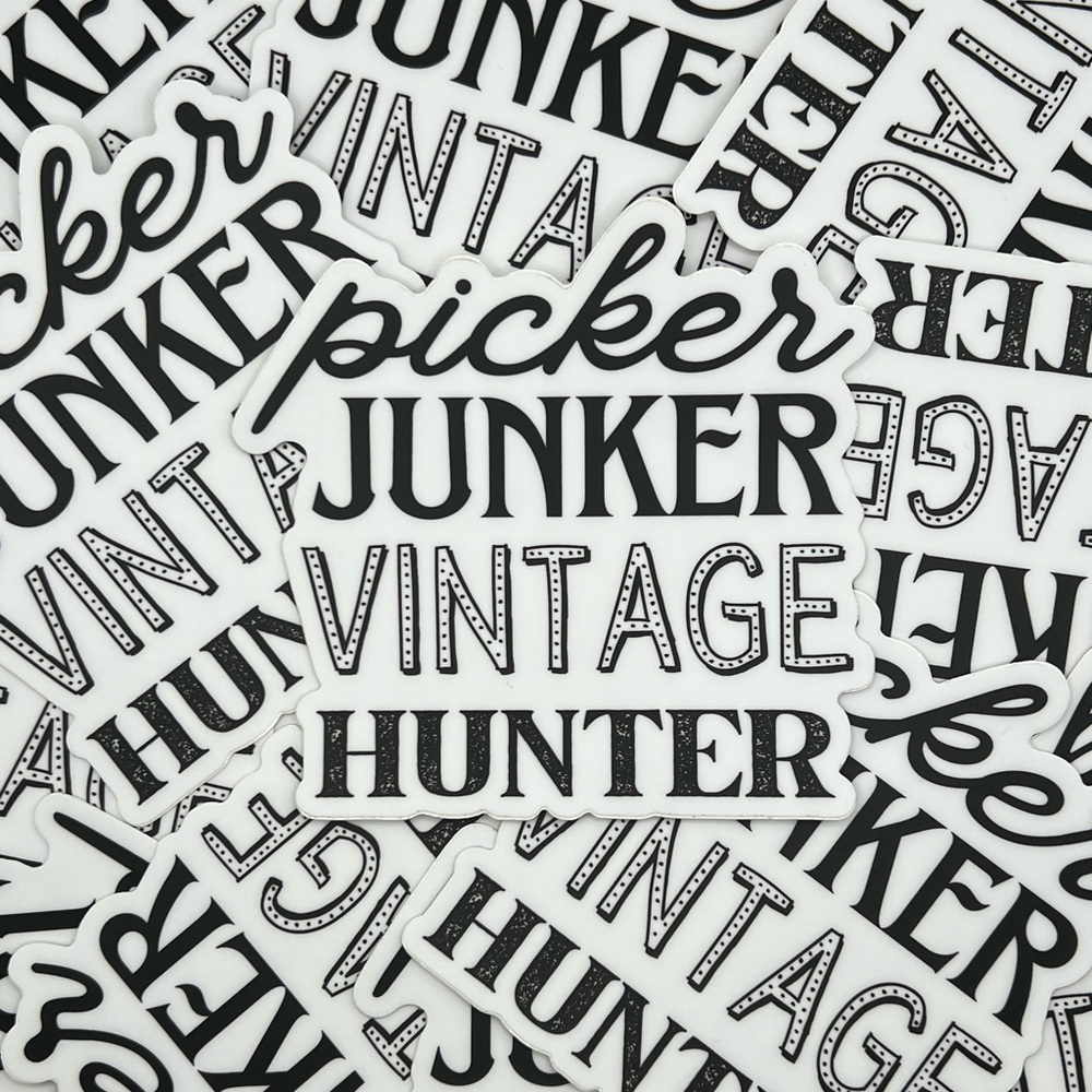 Picker Junker Vintage Hunter Black & White Die-Cut Sticker